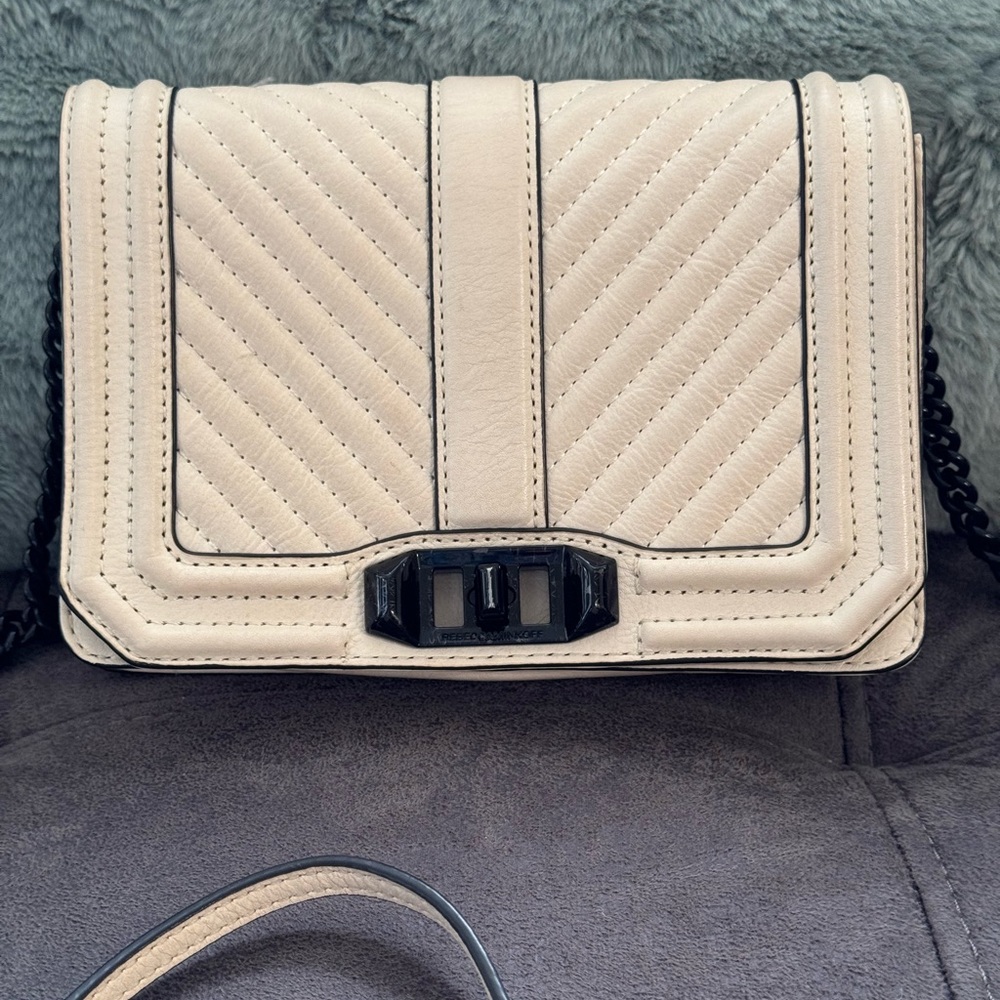 Rebecca Minkoff Cream Quilted Crossbody Bag with Twist-Lock Closure